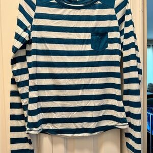 Arizona Jean Company Teal and White Striped Long Sleeve Tee